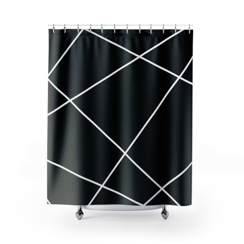 Geometric abstract black and white shower curtain