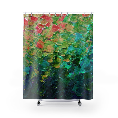 Colorful Mermaid Scales Shower Curtain with Rainbow Ombre Ocean Abstract Art