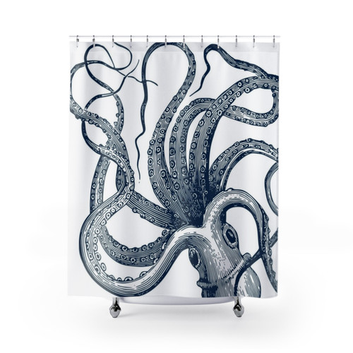 Navy Octopus Shower Curtains - Nautical Bathroom Decor