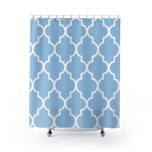 Moroccan Quatrefoil Light Blue and White Shower Curtain