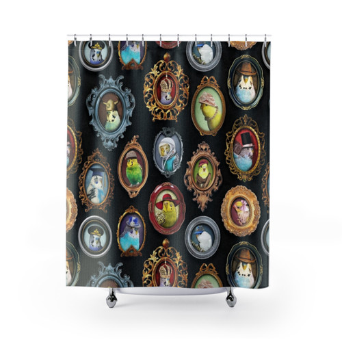 Budgies in Hats Shower Curtains - Funny Parrots Decor