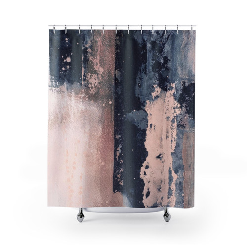 Abstract Modern Art Shower Curtains in Pink and Navy