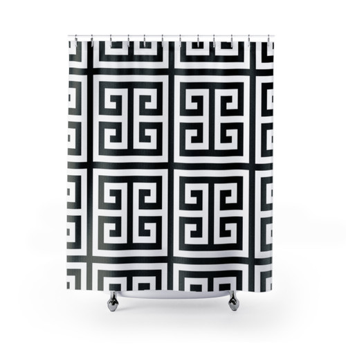 Greek Key Black and White Shower Curtains