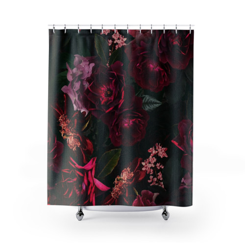 Antique Midnight Botanical Flower Rose Shower Curtains
