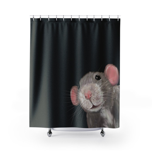 The Peeking Rat Grey/Black Shower Curtain