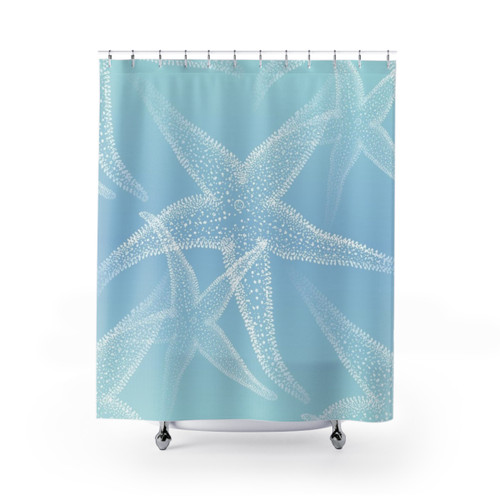 Aqua Blue Starfish Beach Shower Curtains