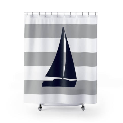 Nautical Navy Blue Sailboat Shower Curtains
