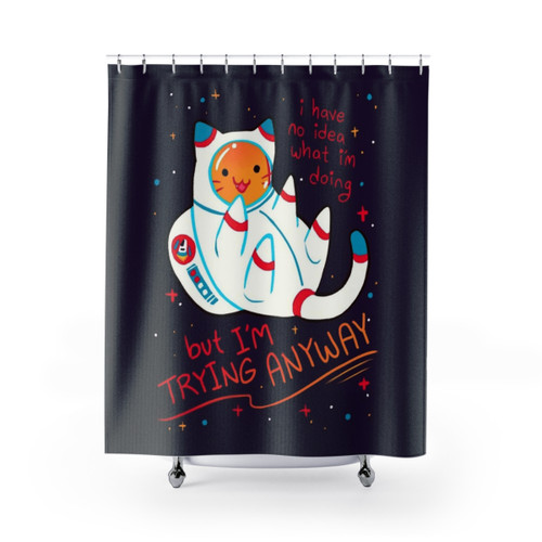 Catstronaut Shower Curtains with Cute Cat Astronaut Design