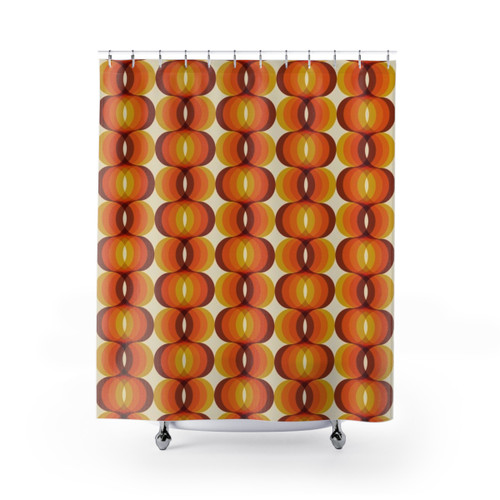 Retro 1960s Shower Curtains in Orange, Brown, and Ivory