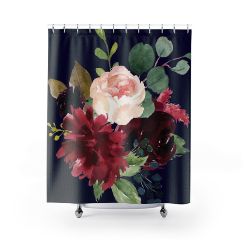 Navy Floral Art Shower Curtains