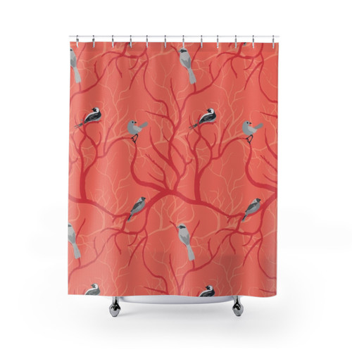 Blush Coral Bird Pattern Shower Curtains