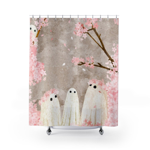 Cherry Blossom Shower Curtains with Haunting Ghost Design