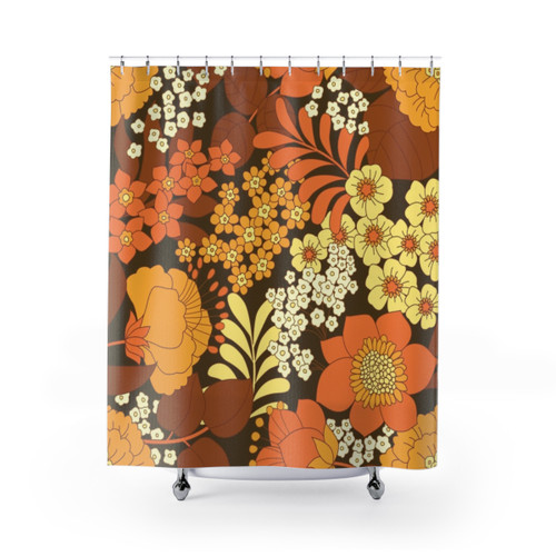 Retro Floral Shower Curtain with Vintage Flowers