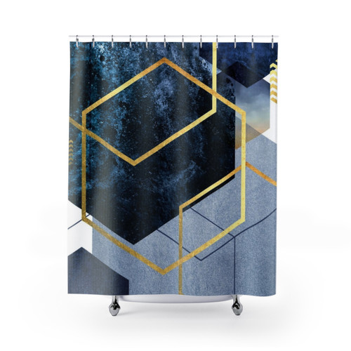 Navy and Gold Geometric Shower Curtain