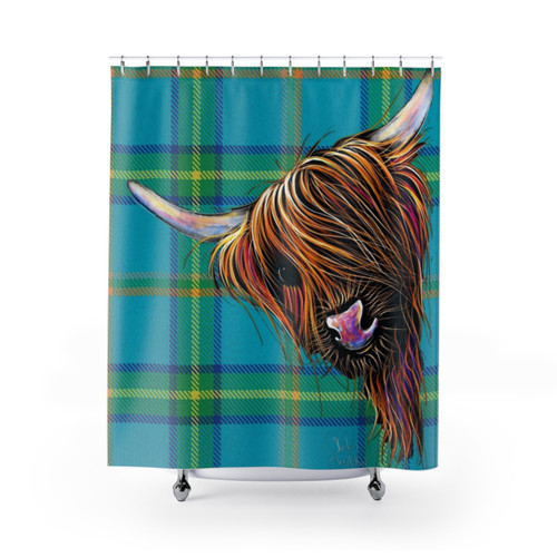 Highland Cow Tartan Pattern Shower Curtain