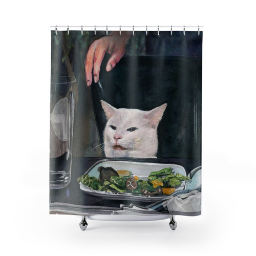 Woman Yelling at Cat Meme Shower Curtains
