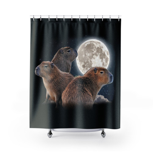 Three Capybaras and Moon Funny Capybara Shower Curtain