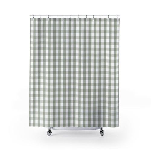 Grey Green Gingham Check Shower Curtains