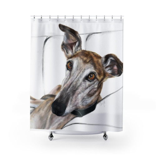 Brindle Greyhound Shower Curtain by Tanja Kooymans