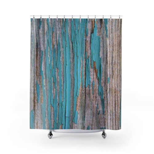 Shabby Rustic Weathered Wood Turquoise Shower Curtain