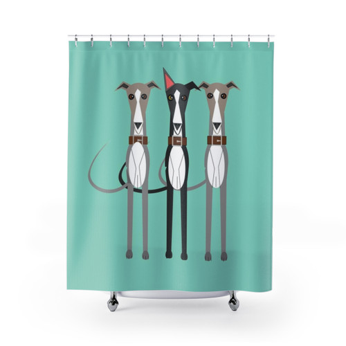 Whippet Shower Curtains with Cartoon Dogs
