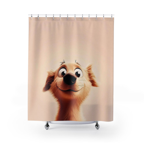 Funny Goldie Shower Curtain with Surprised Puppy Portrait