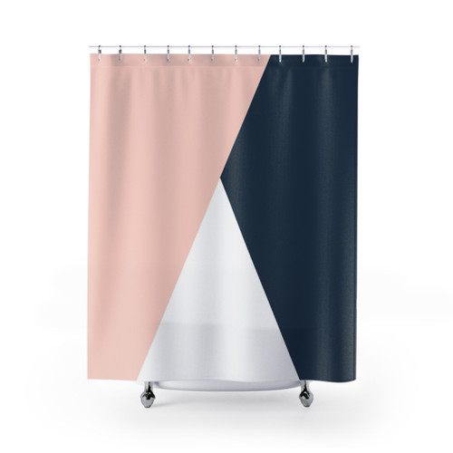 Geometric Blush Pink & Navy Blue Shower Curtains