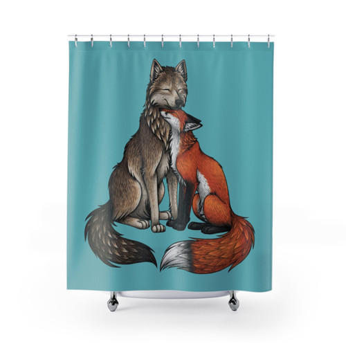 Charming Wolf and Fox Shower Curtain for Romantic Bathroom