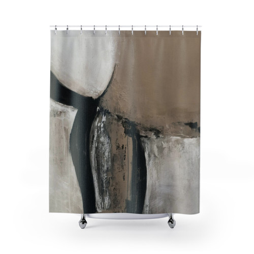 Abstract neutral-toned shower curtain