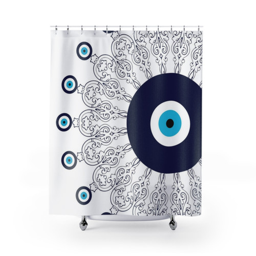 Navy Blue Mediterranean Mandala Pattern Shower Curtains