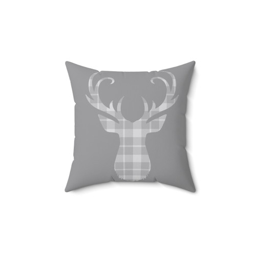 Grey Tartan Stag Head Decorative Pillow