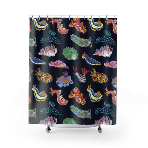 Colorful Nudie Cuties Shower Curtains featuring sea slugs and nudibranchs