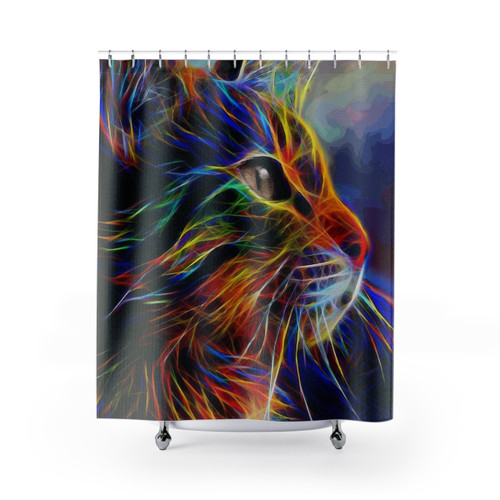 Neon Cat Shower Curtain - Vibrant Cat Designs by Lea Roche