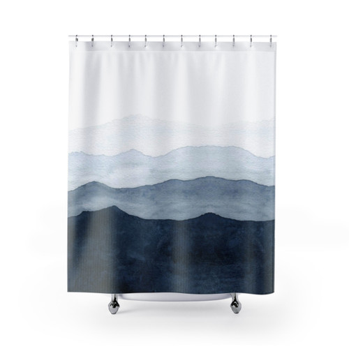 Indigo Abstract Watercolor Shower Curtains
