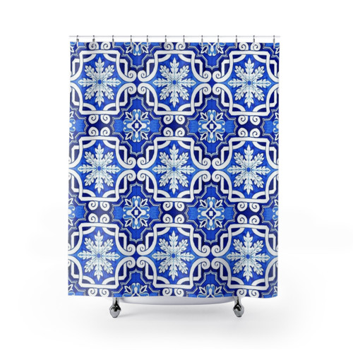 Portuguese Tile Watercolor Artwork Shower Curtains