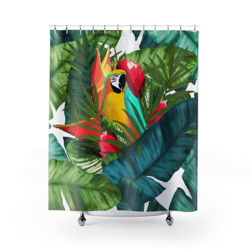 Tropical Parrot Leaves Shower Curtain