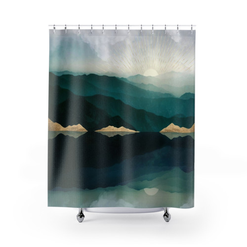 Waters Edge Reflection Shower Curtains with nature landscape and water reflections