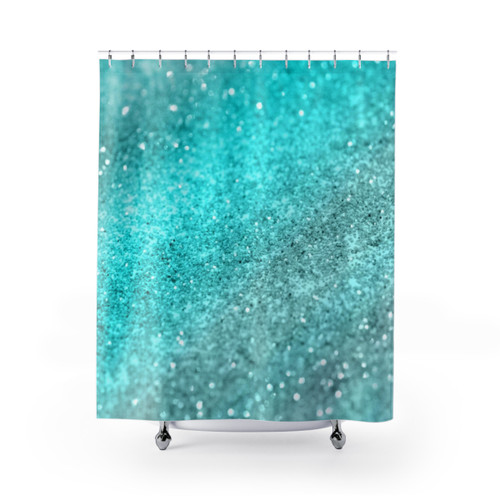 Aqua Teal Ombre Shower Curtain with Glitter Accents