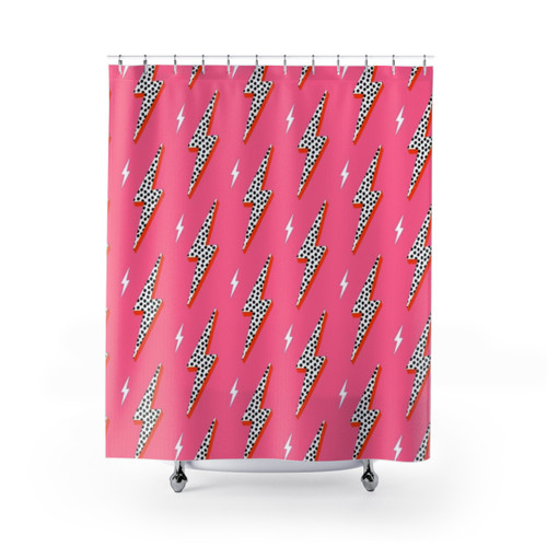 Preppy Pink Lightning Bolt Shower Curtain