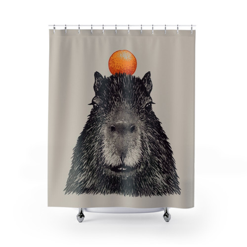 Capybara Orange Shower Curtains with Capy Yuzu Portrait