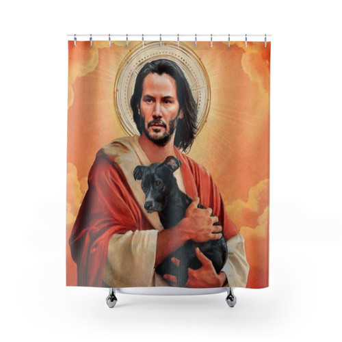 Funny Keanu Reeves Christ Shower Curtain with Dog