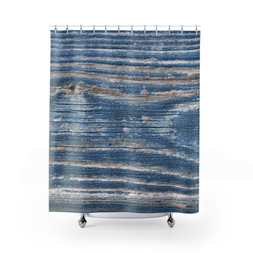 Rustic Blue Shower Curtains with Weathered Wood Effect
