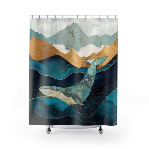 Watercolor Blue Whale Shower Curtain