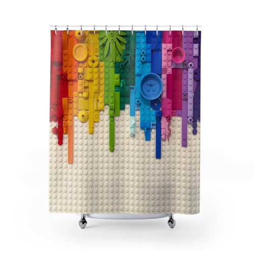 Colorful Drip Shower Curtains with Lego, Skeleton, and Neon Elements