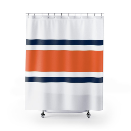 Power Stripe Shower Curtains in Navy, Orange & White