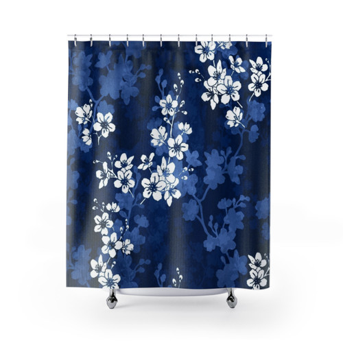 Sakura Blossom Deep Blue Shower Curtains