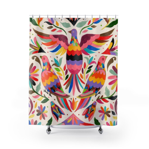 Otomi Birds Shower Curtains - Vibrant Mexican Folk Art Designs