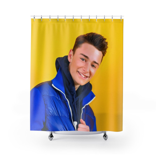 Blue Stranger Things Shower Curtains featuring Noah Schnapp