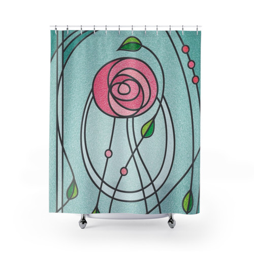 Mackintosh Rose Shower Curtains - Nouveau Stained Glass Design
