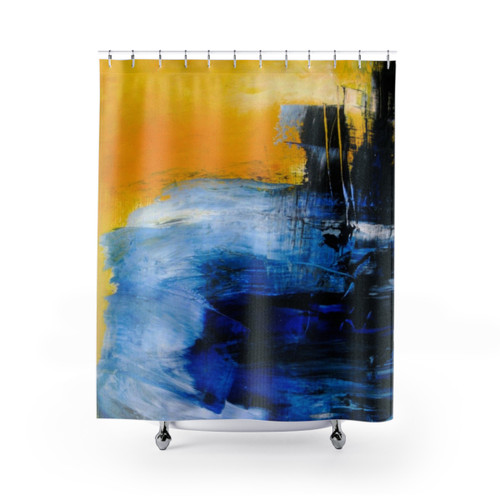Abstract Acrylic Painting Blue and Yellow Shower Curtains